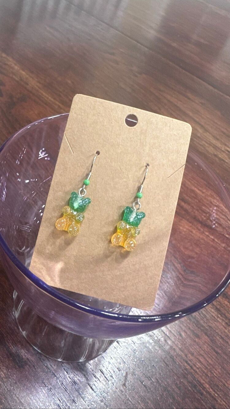 Yellow & Green 90’s Vibes Gummy Bear Dangle Drop Earrings New